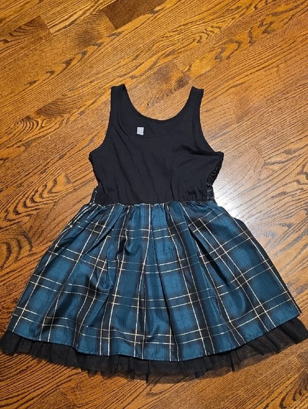 The Children's Place Black Sequin Bodice Blue Plaid Bow Dress
